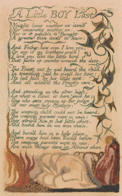 Songs of Innocence and of Experience, Plate 43, A Little Boy Lost (Bentley 50) by William Blake